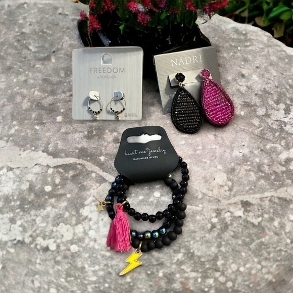 Witchy, Whimsical Earrings & Bracelets With An Edge Pink Black & Gold Nadri - Picture 2 of 6